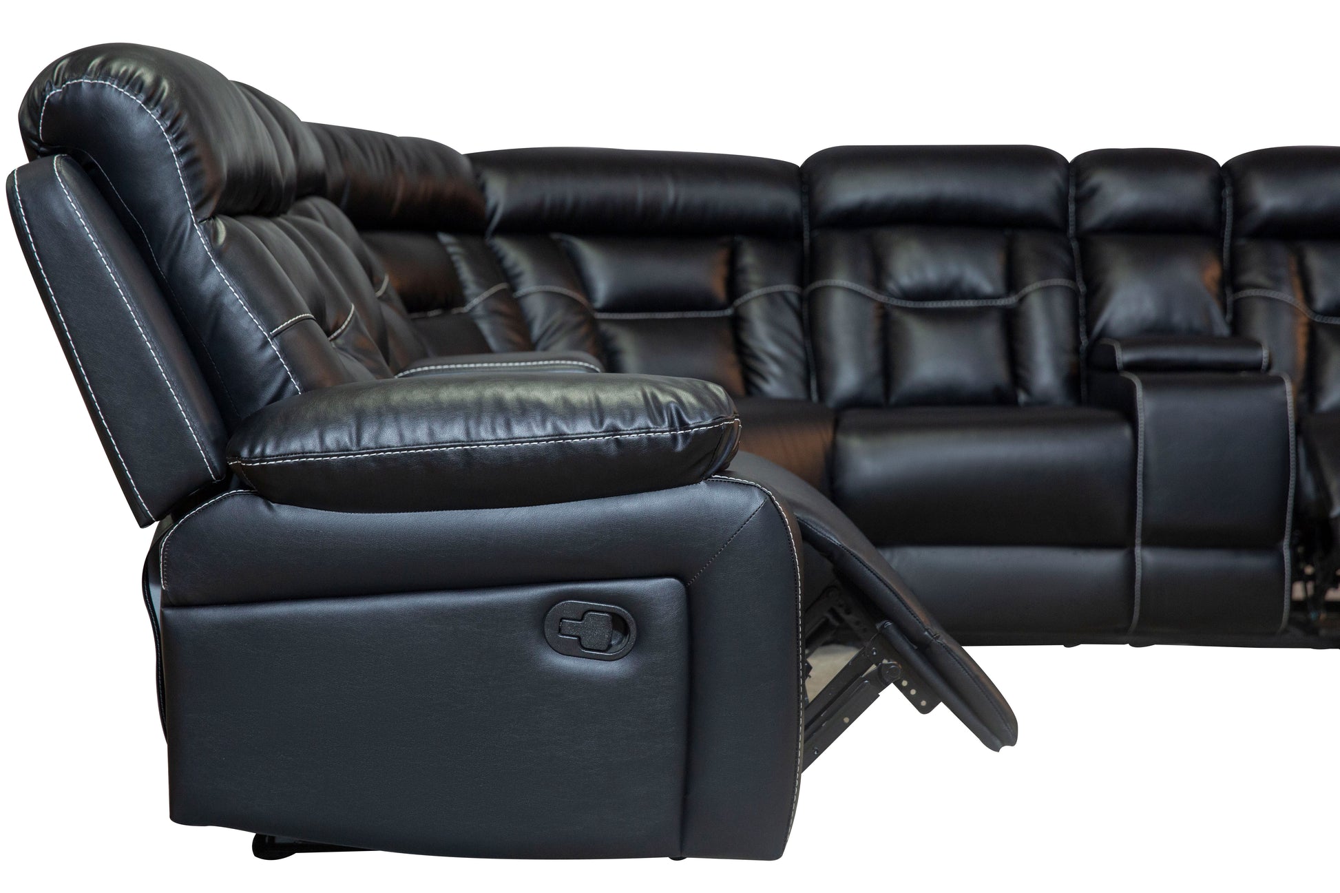 Manual Reclining Sofa Faux Leather Sofa Set Black Black Pu 5 Seat