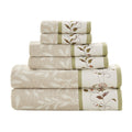 Embroidered Cotton Jacquard 6 Piece Towel Set Green Cotton