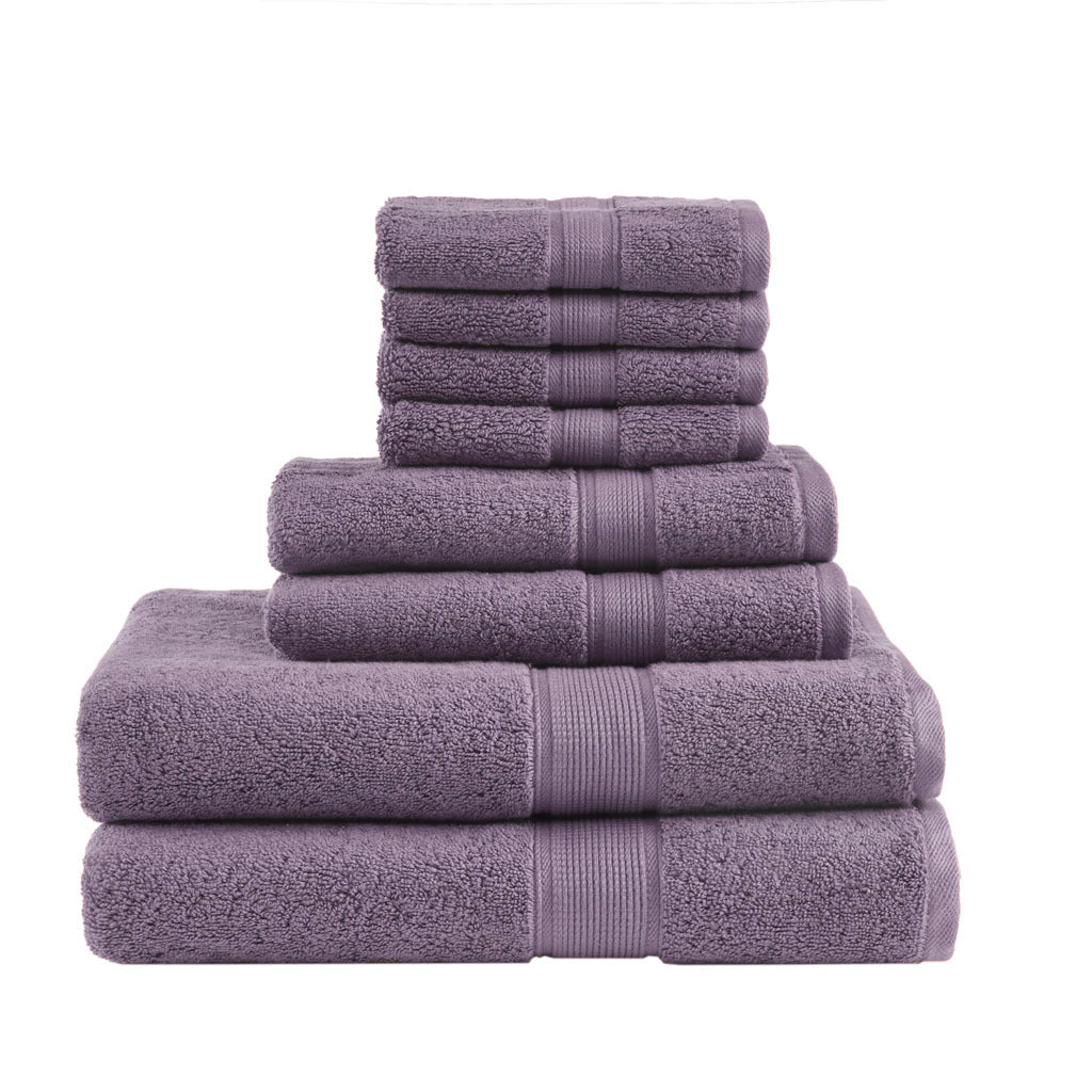 100% Cotton 8 Piece Antimicrobial Towel Set Light Purple Cotton