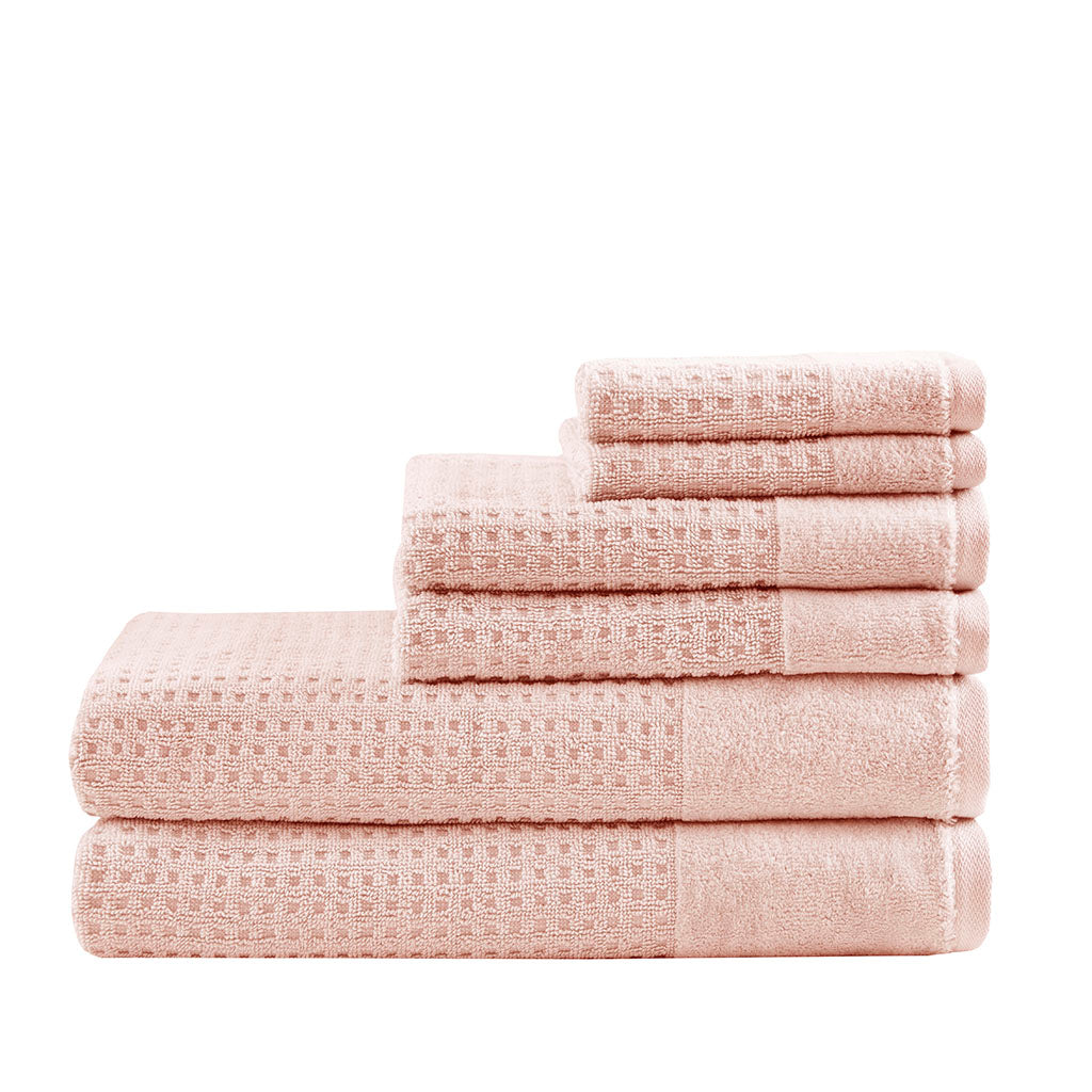 Cotton Waffle Jacquard Antimicrobial Bath Towel 6 Piece Set Pink Cotton