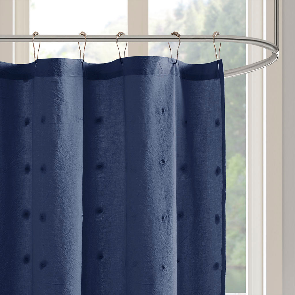 Cotton Jacquard Pom Pom Shower Curtain Indigo Blue Cotton