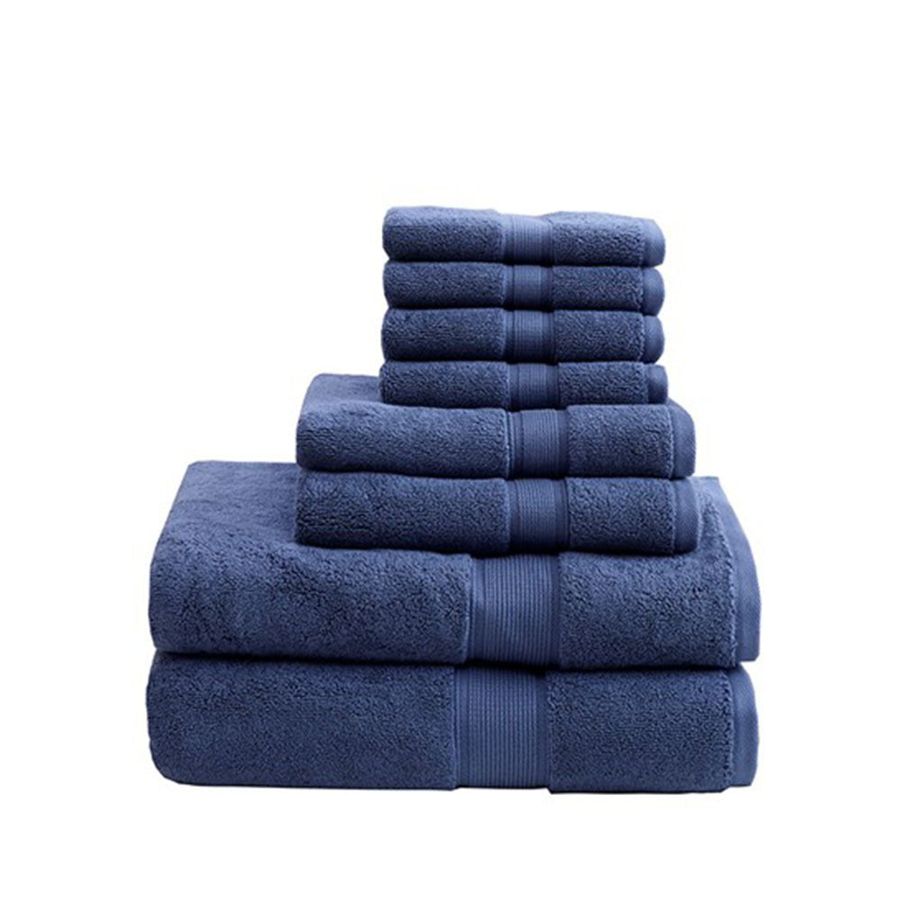 100% Cotton 8 Piece Antimicrobial Towel Set Dark Blue Cotton