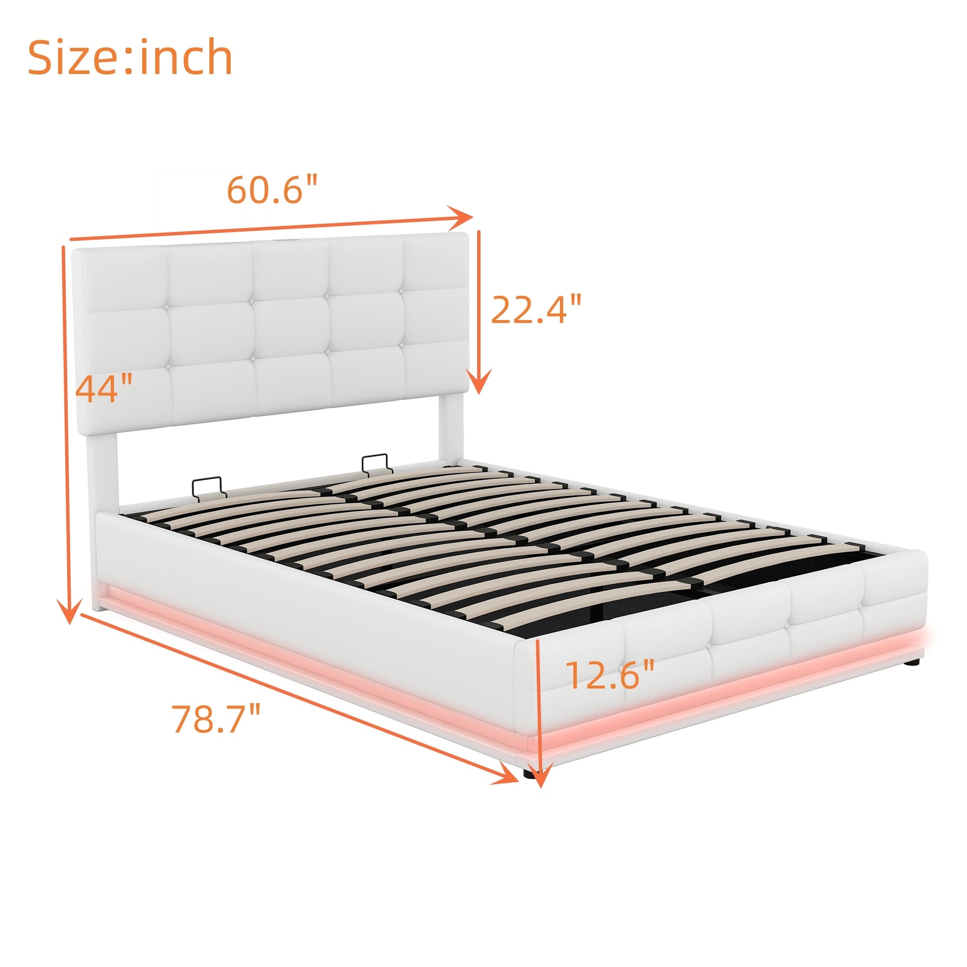 Full Size Tufted Upholstered Platform Bed With Hydraulic Storage System,Pu Storage Bed With Led Lights And Usb Charger, White Expected Arrival Time: 5.15,At White Pu