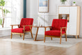 Accent Chairs Set Of 2 With Side Table, Mid Century Modern Accent Chair, Wood And Fabric Armchairs Side Chair, Lounge Reading Comfy Arm Chair For Living Room, Bedroom, Office Red Linen