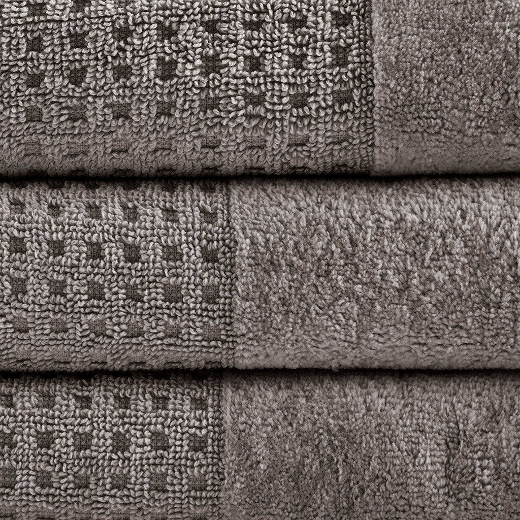 Cotton Waffle Jacquard Antimicrobial Bath Towel 6 Piece Set Charcoal Cotton