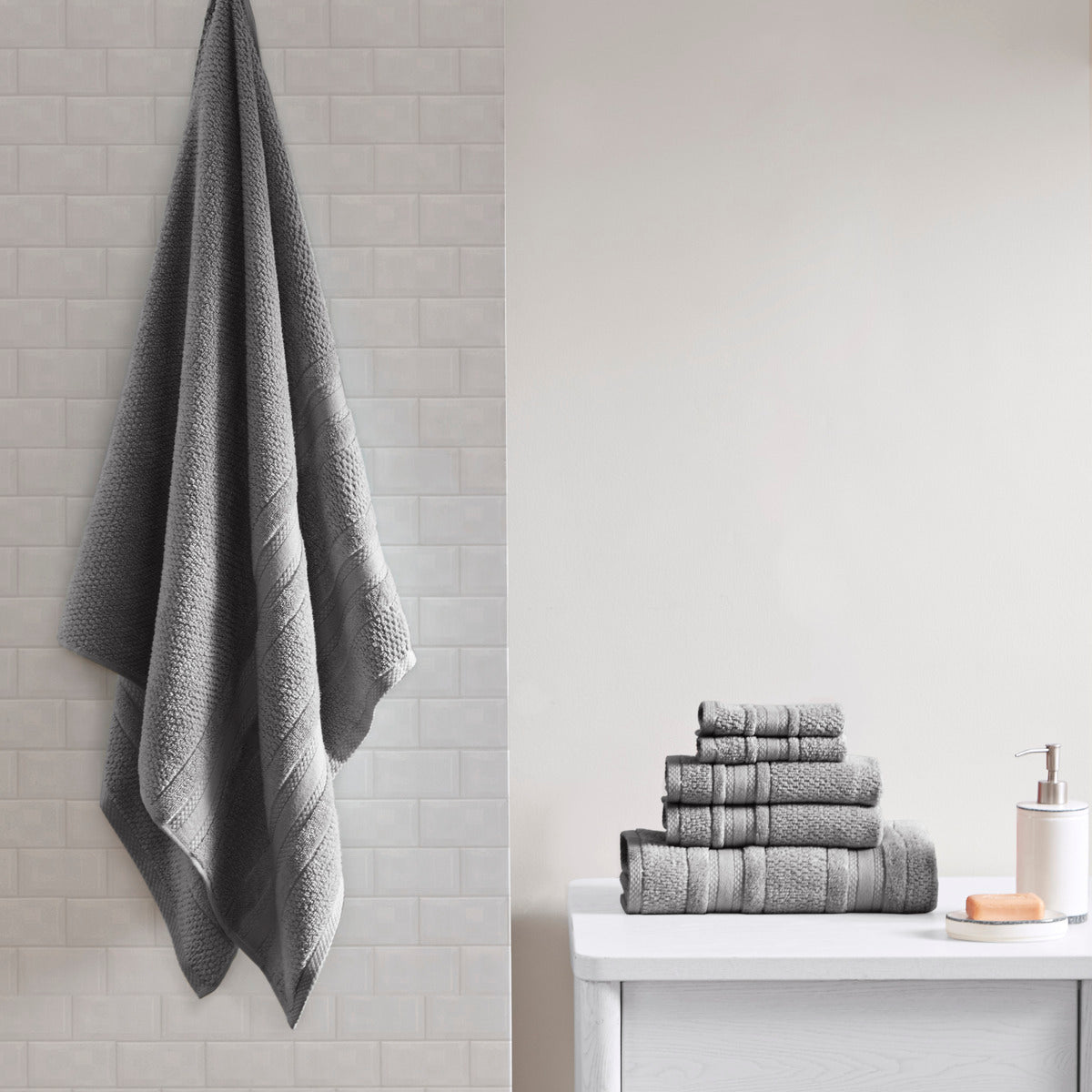 Super Soft Cotton Quick Dry Bath Towel 6 Piece Set Dark Gray Cotton