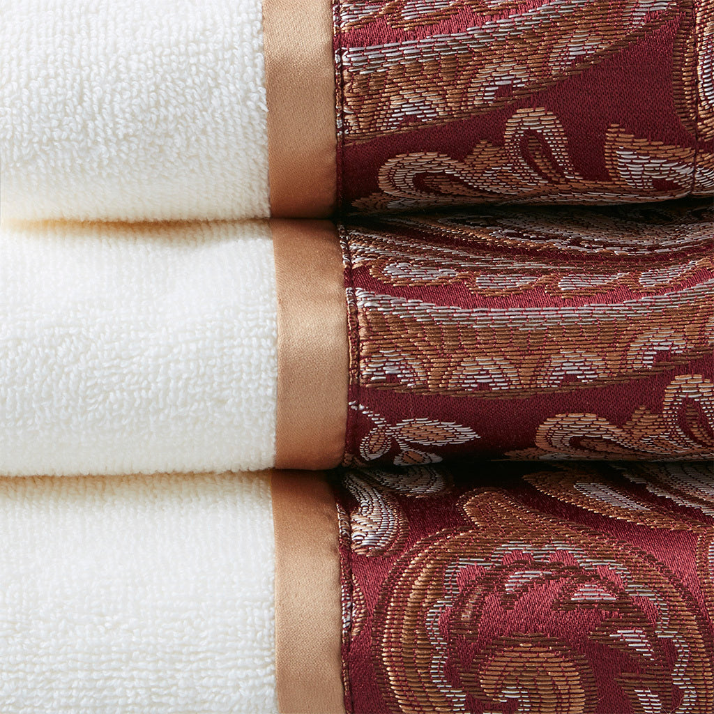 6 Piece Jacquard Towel Set Burgundy Cotton