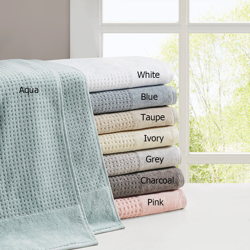 Cotton Waffle Jacquard Antimicrobial Bath Towel 6 Piece Set Grey Cotton