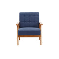 Leisure Chair With Solid Wood Armrest And Feet, Mid Century Modern Accent Chair, For Living Room Bedroom Studio Chair Navy Linen