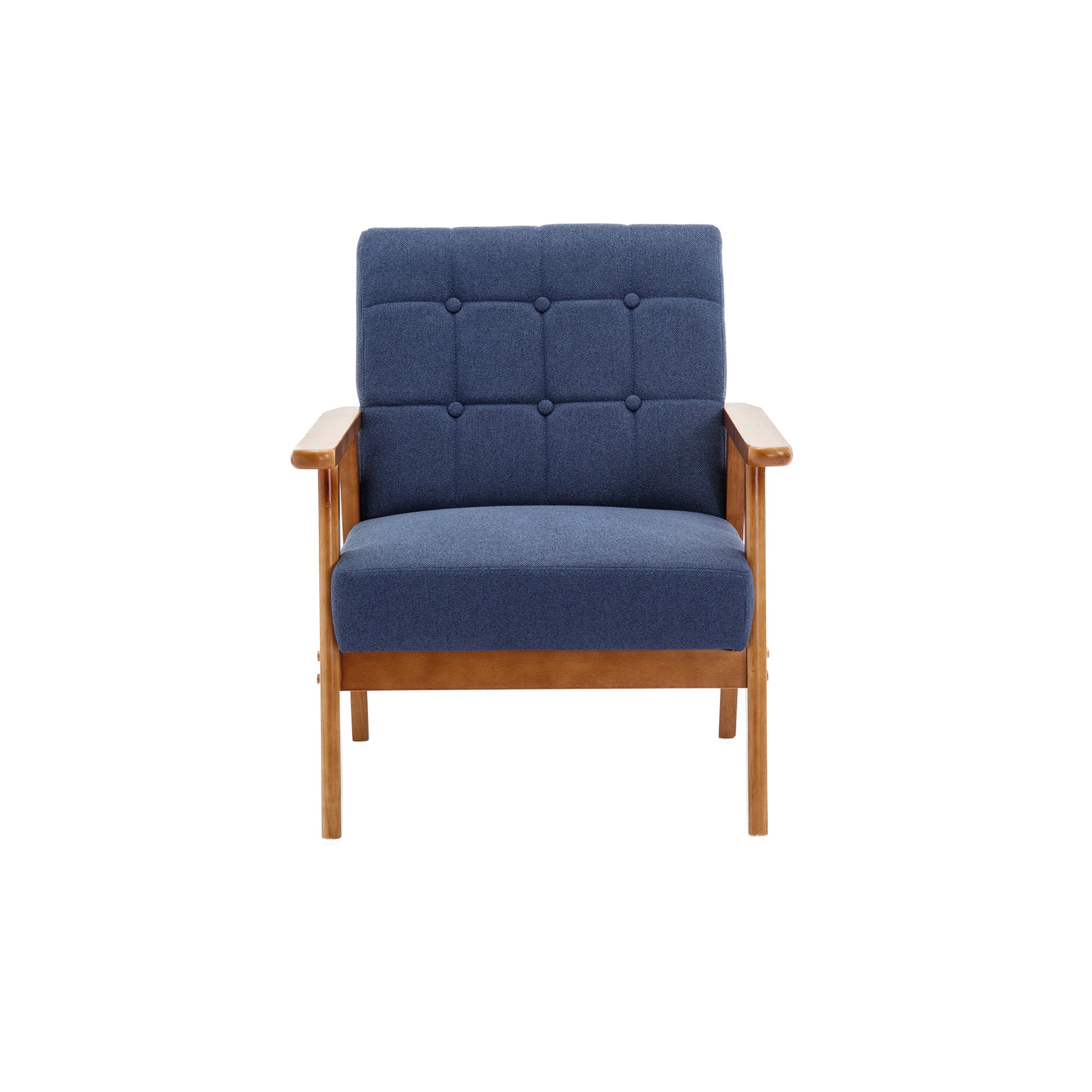 Leisure Chair With Solid Wood Armrest And Feet, Mid Century Modern Accent Chair, For Living Room Bedroom Studio Chair Navy Linen