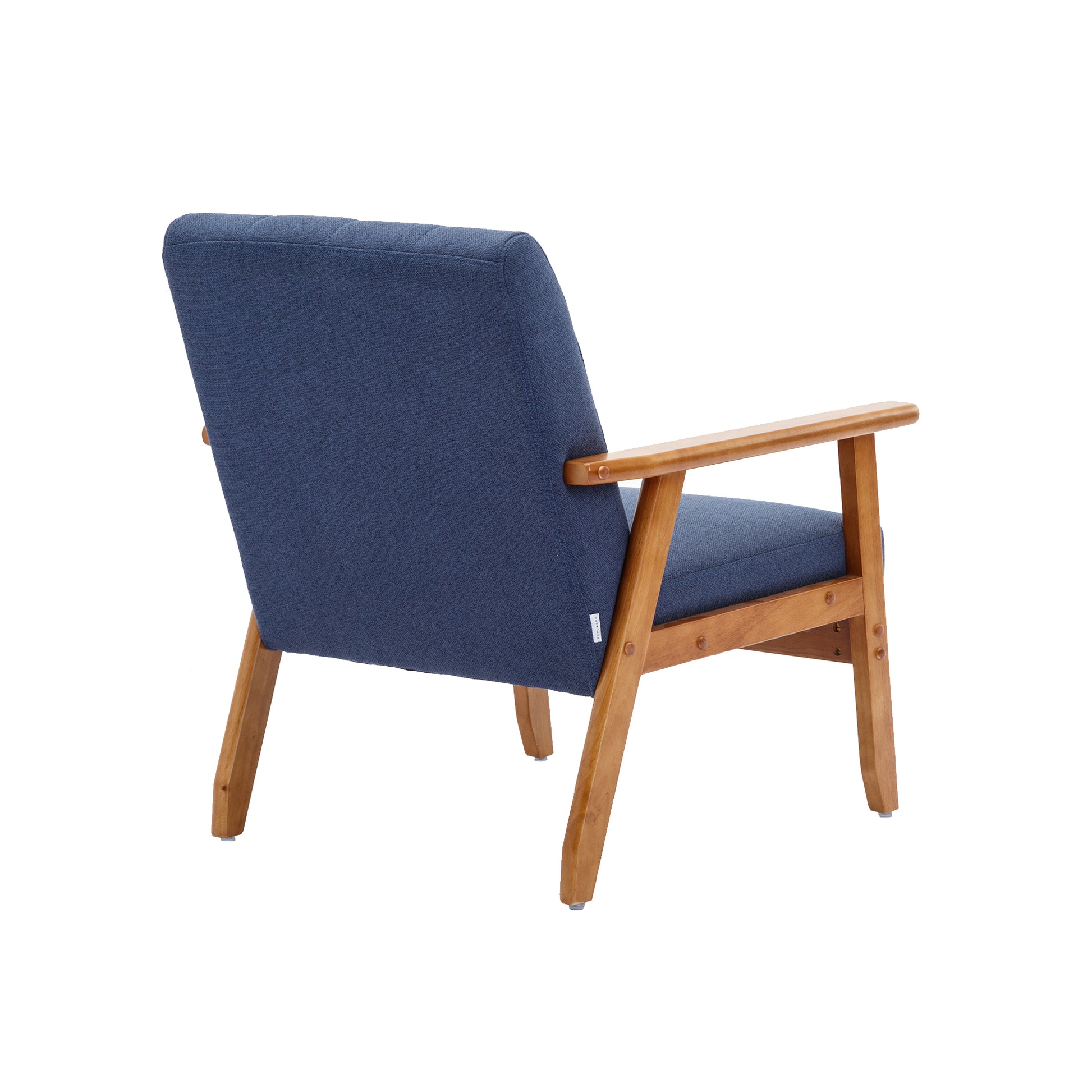 Accent Chairs Set Of 2 With Side Table, Mid Century Modern Accent Chair, Wood And Fabric Armchairs Side Chair, Lounge Reading Comfy Arm Chair For Living Room, Bedroom, Office Navy Linen