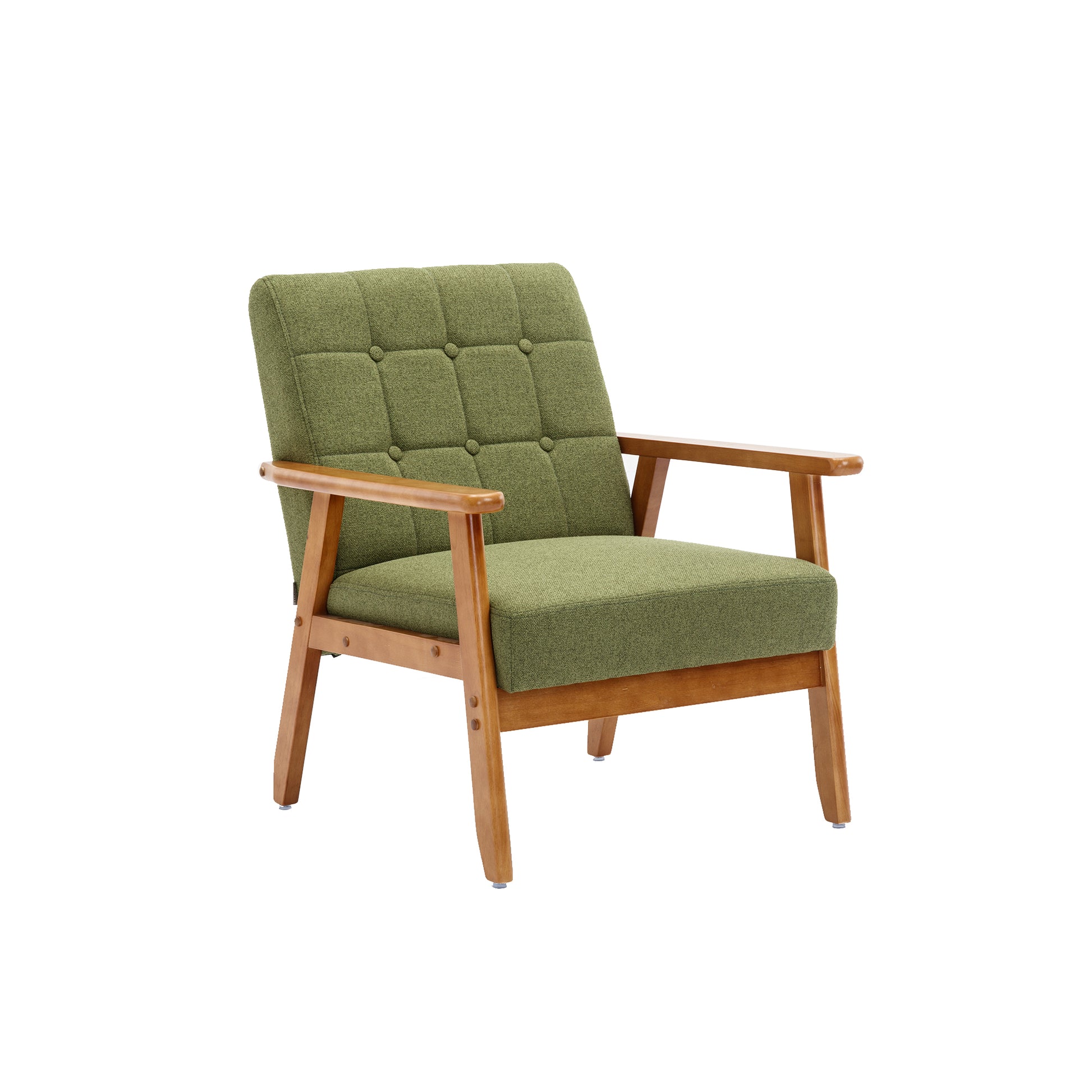 Accent Chairs Set Of 2 With Side Table, Mid Century Modern Accent Chair, Wood And Fabric Armchairs Side Chair, Lounge Reading Comfy Arm Chair For Living Room, Bedroom, Office Green Linen