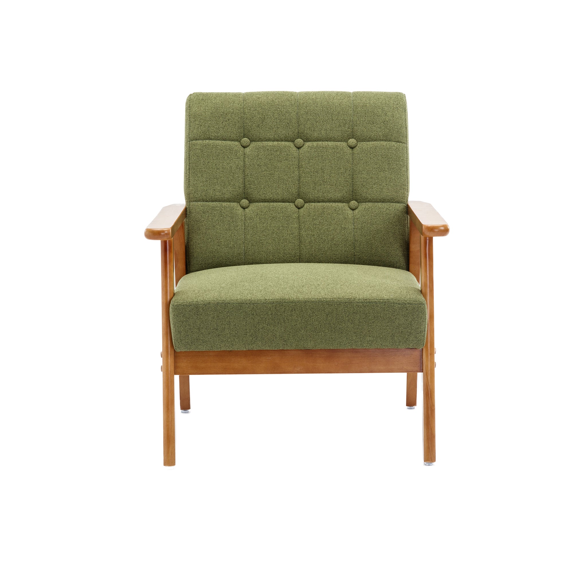 Leisure Chair With Solid Wood Armrest And Feet, Mid Century Modern Accent Chair, For Living Room Bedroom Studio Chair Green Linen