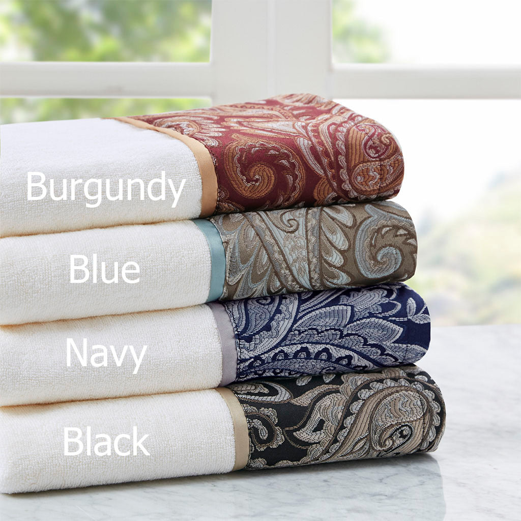 6 Piece Jacquard Towel Set Blue Brown Cotton