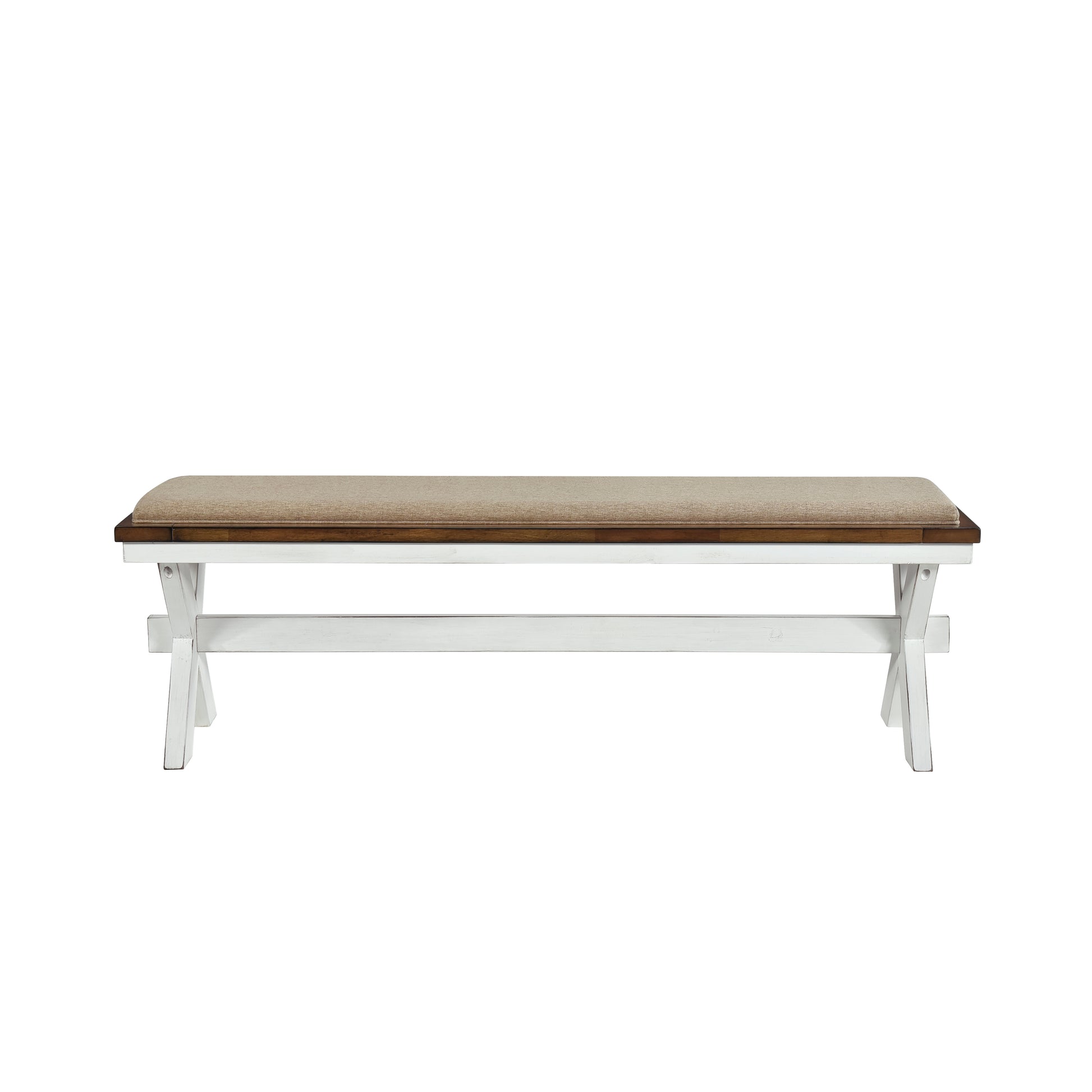 Modern Style White And Oak Finish 1Pc Bench Fabric Upholstered Seat Charming Traditional Dining Wooden Furniture White Dining Room Modern Wood