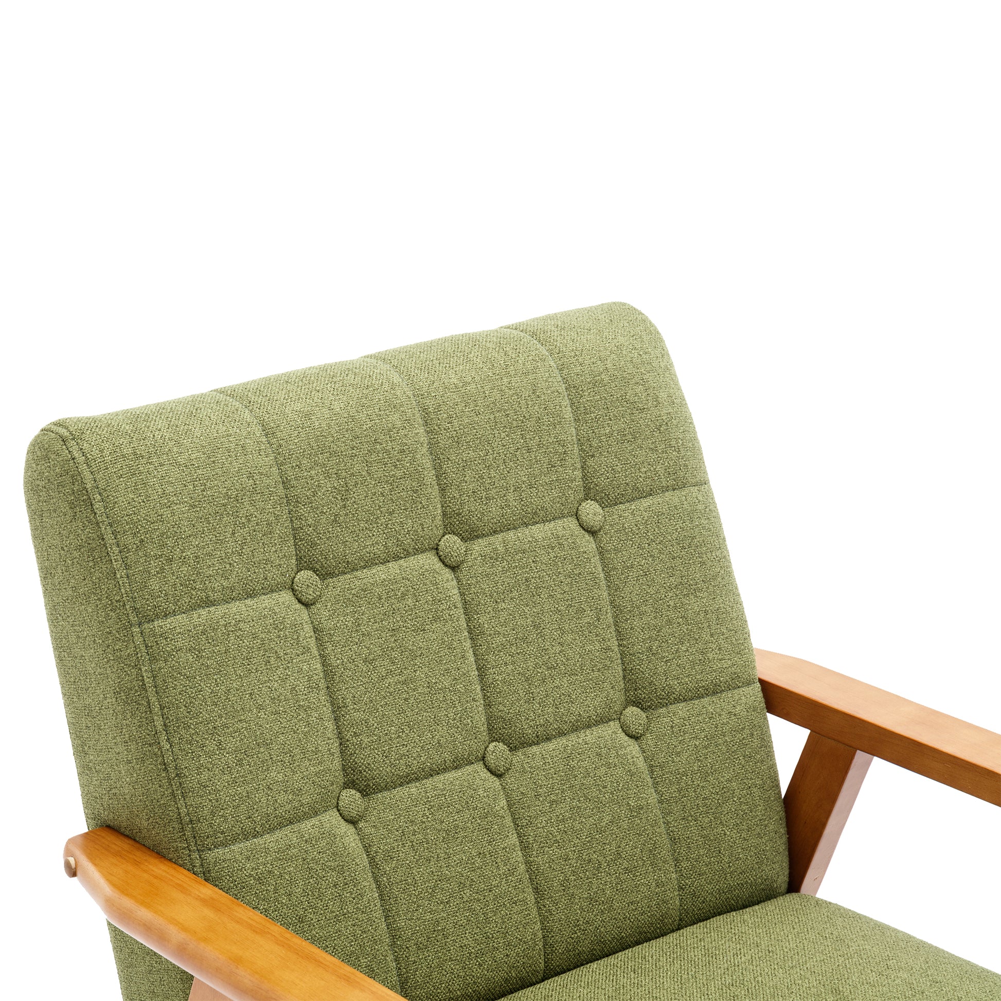 Leisure Chair With Solid Wood Armrest And Feet, Mid Century Modern Accent Chair, For Living Room Bedroom Studio Chair Green Linen