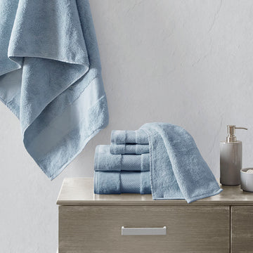 Cotton 6 Piece Bath Towel Set Blue Cotton