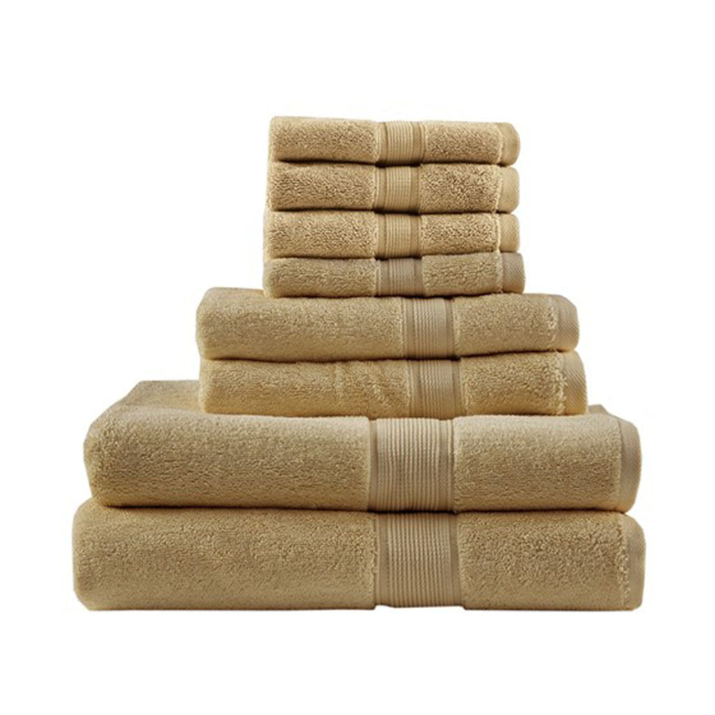 100% Cotton 8 Piece Antimicrobial Towel Set Beige Cotton