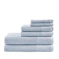 Cotton Waffle Jacquard Antimicrobial Bath Towel 6 Piece Set Blue Cotton