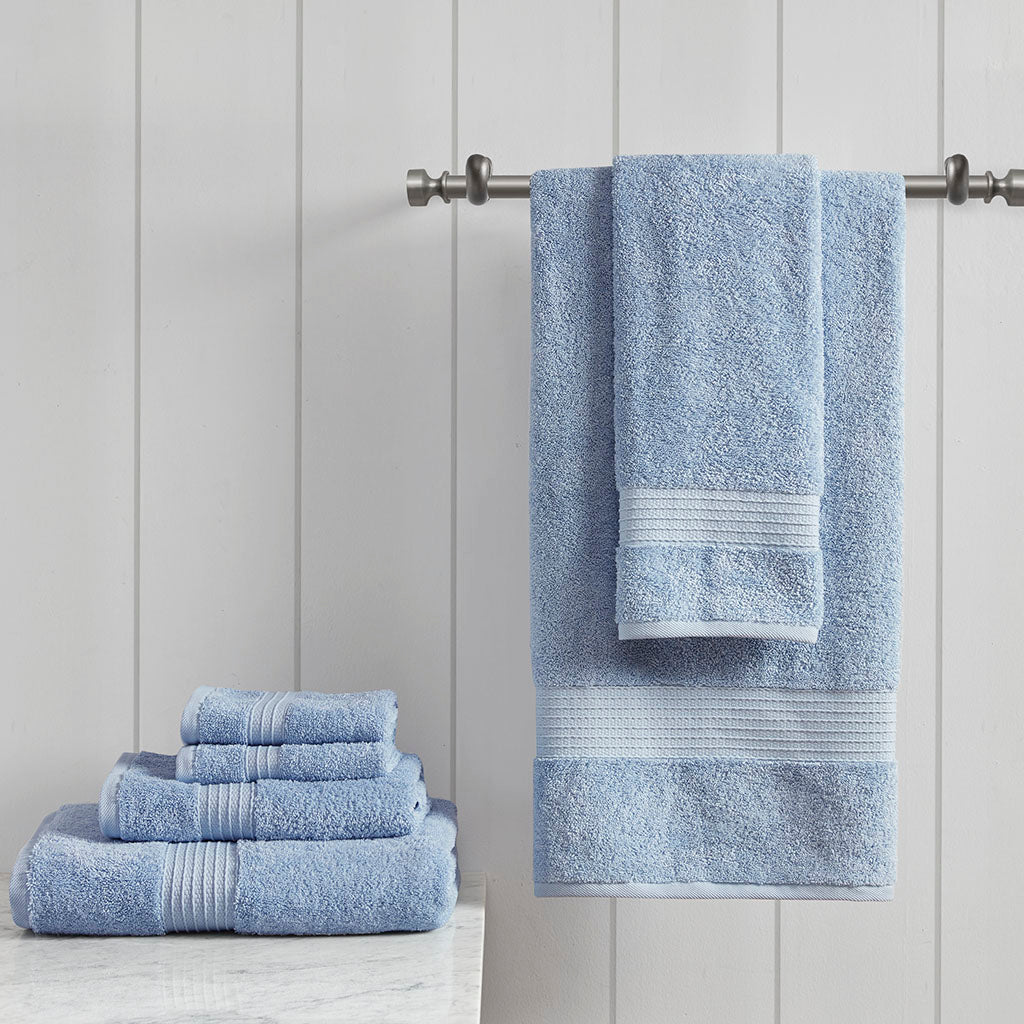 6 Piece Organic Cotton Towel Set Blue Cotton