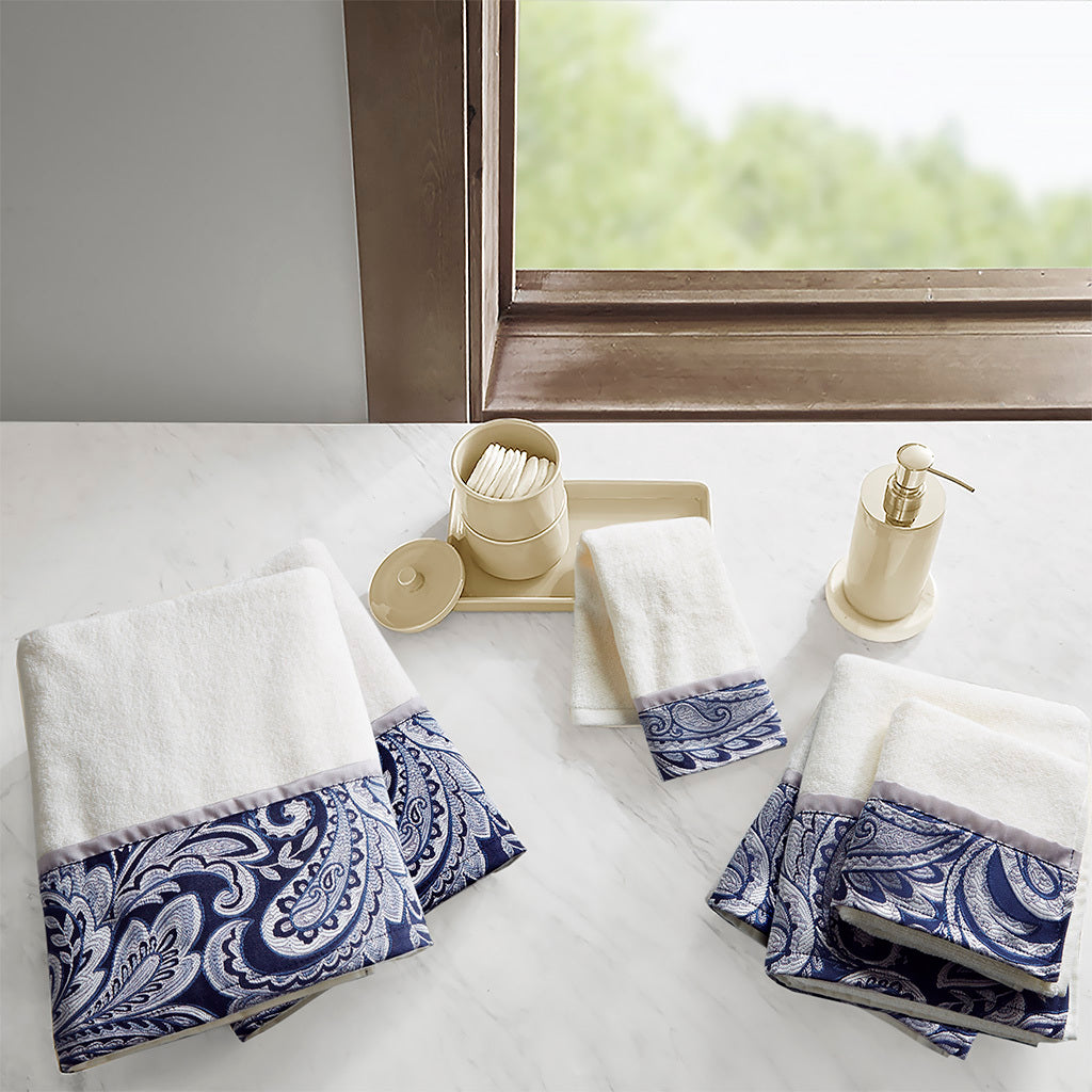 6 Piece Jacquard Towel Set Navy Cotton