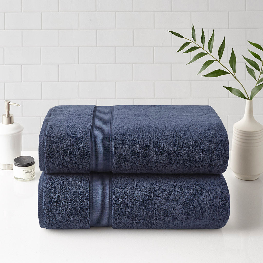 100% Cotton Bath Sheet Antimicrobial 2 Piece Set Dark Blue Cotton