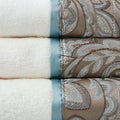 6 Piece Jacquard Towel Set Blue Brown Cotton