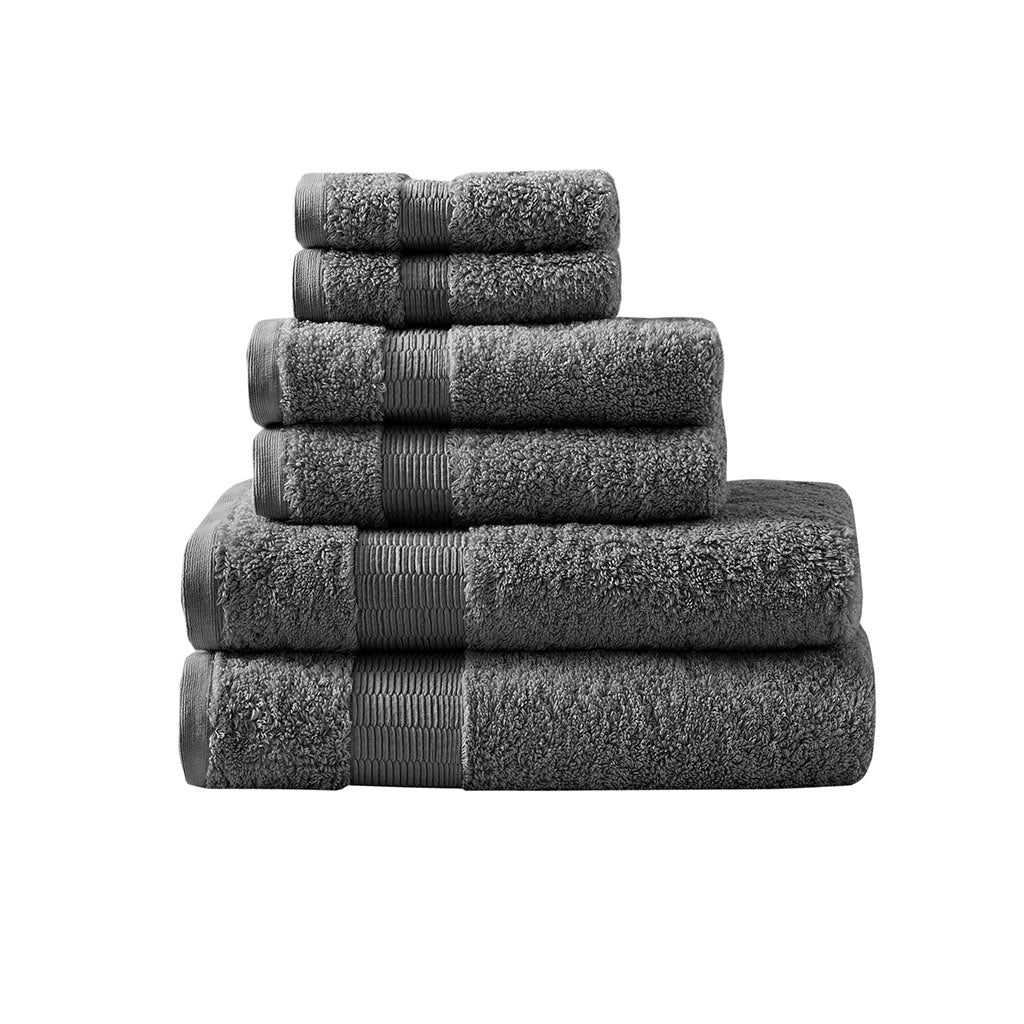 100% Egyptian Cotton 6 Piece Towel Set Charcoal Cotton