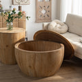 Vintage Style Bucket Shaped Coffee Table Set For Office, Dining Room And Living Room Set Of Two Pieces Natural Solid Wood Mdf