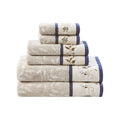 Embroidered Cotton Jacquard 6 Piece Towel Set Navy Cotton