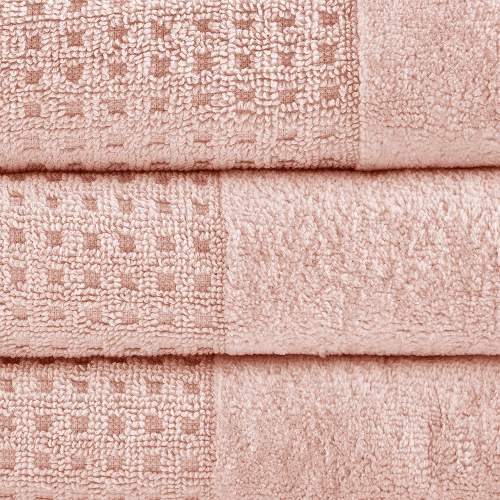 Cotton Waffle Jacquard Antimicrobial Bath Towel 6 Piece Set Pink Cotton