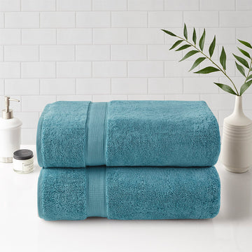 100% Cotton Bath Sheet Antimicrobial 2 Piece Set Aqua Cotton