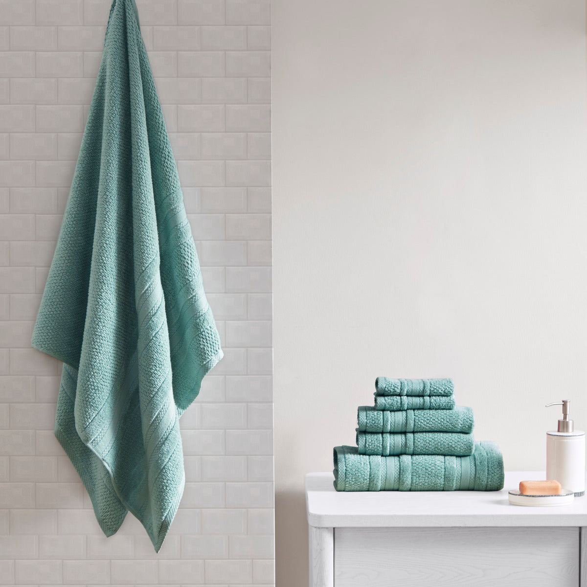 Super Soft Cotton Quick Dry Bath Towel 6 Piece Set Teal Cotton