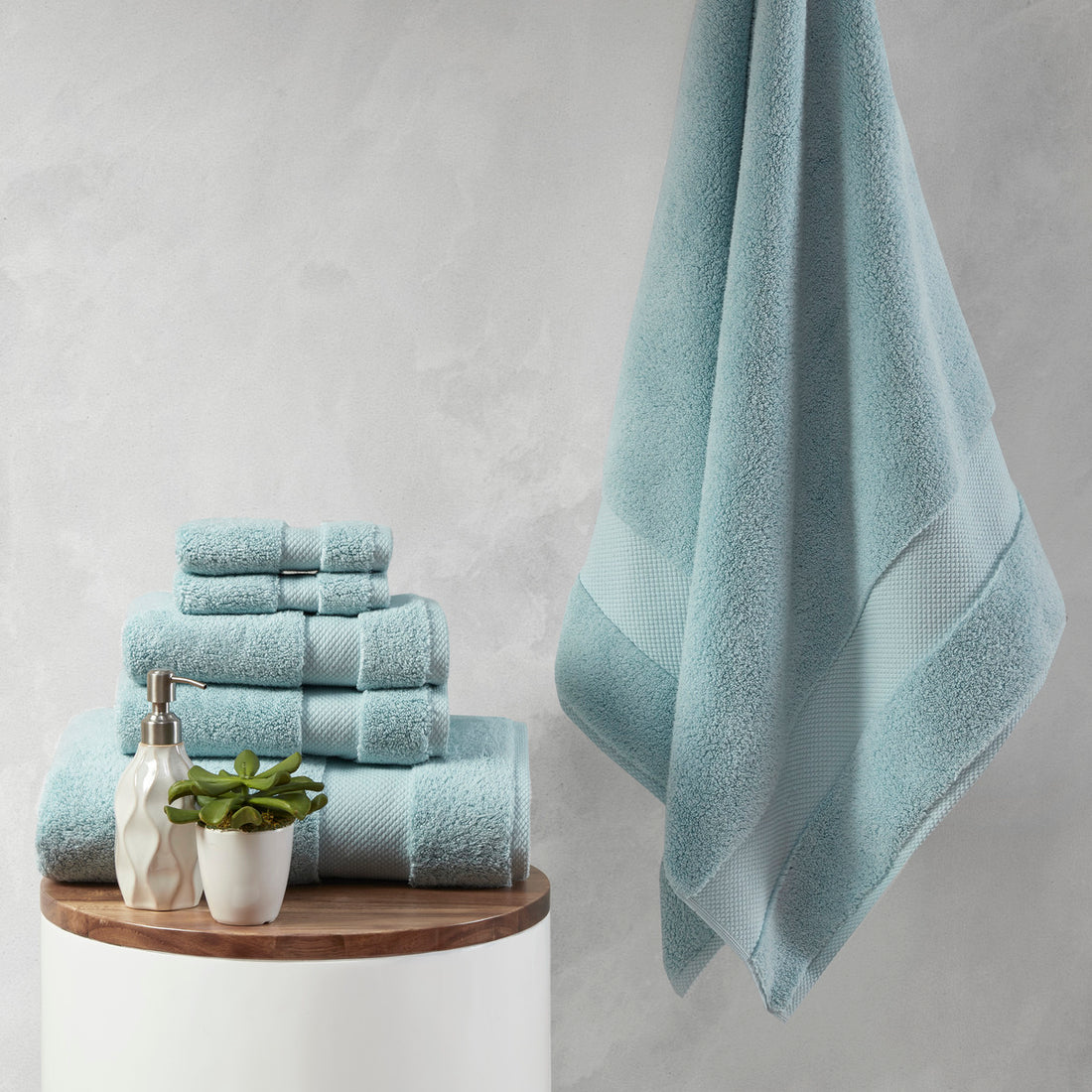 1000gsm 100% Cotton 6 Piece Towel Set blue-cotton