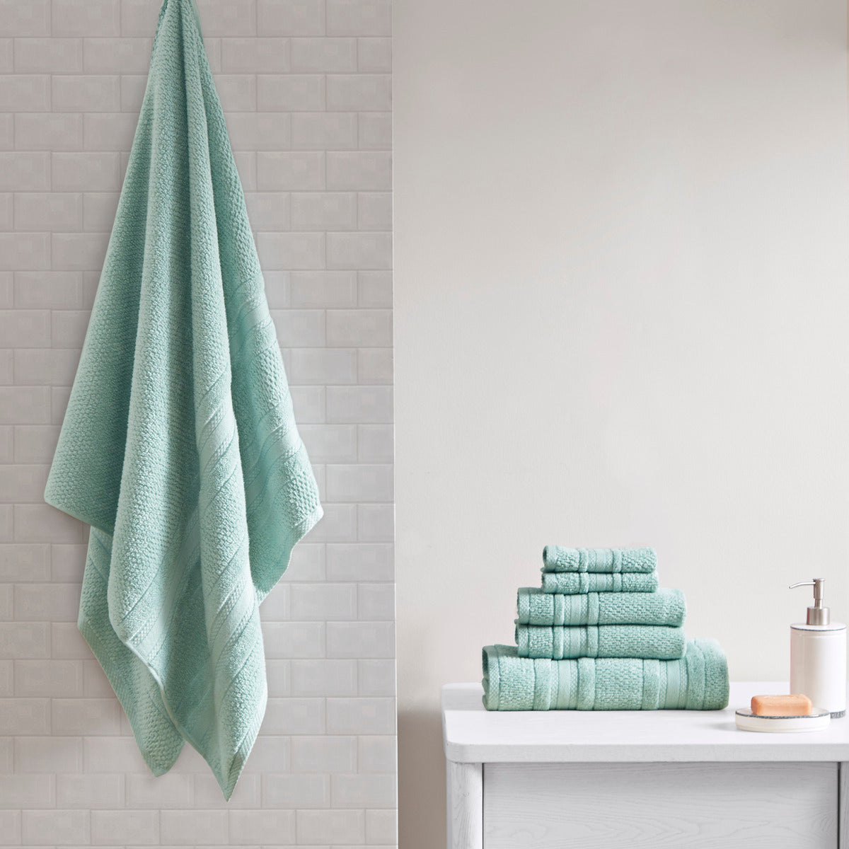 Super Soft Cotton Quick Dry Bath Towel 6 Piece Set Seafoam Cotton