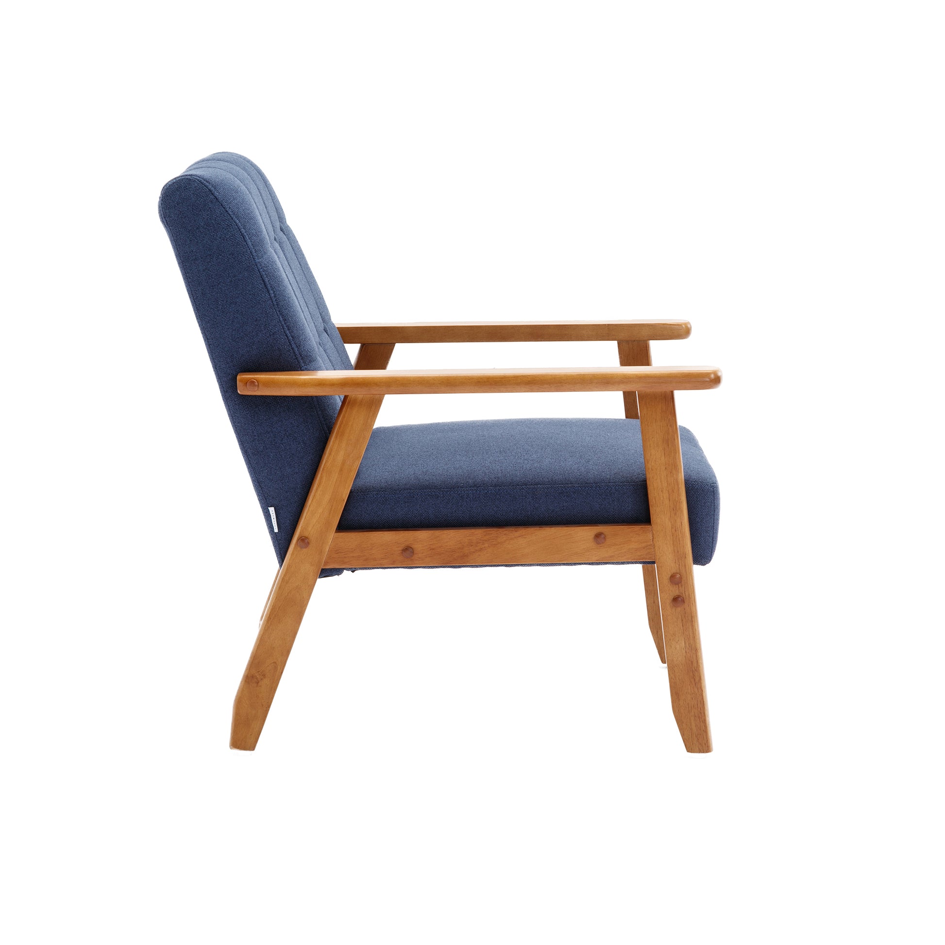 Leisure Chair With Solid Wood Armrest And Feet, Mid Century Modern Accent Chair, For Living Room Bedroom Studio Chair Navy Linen