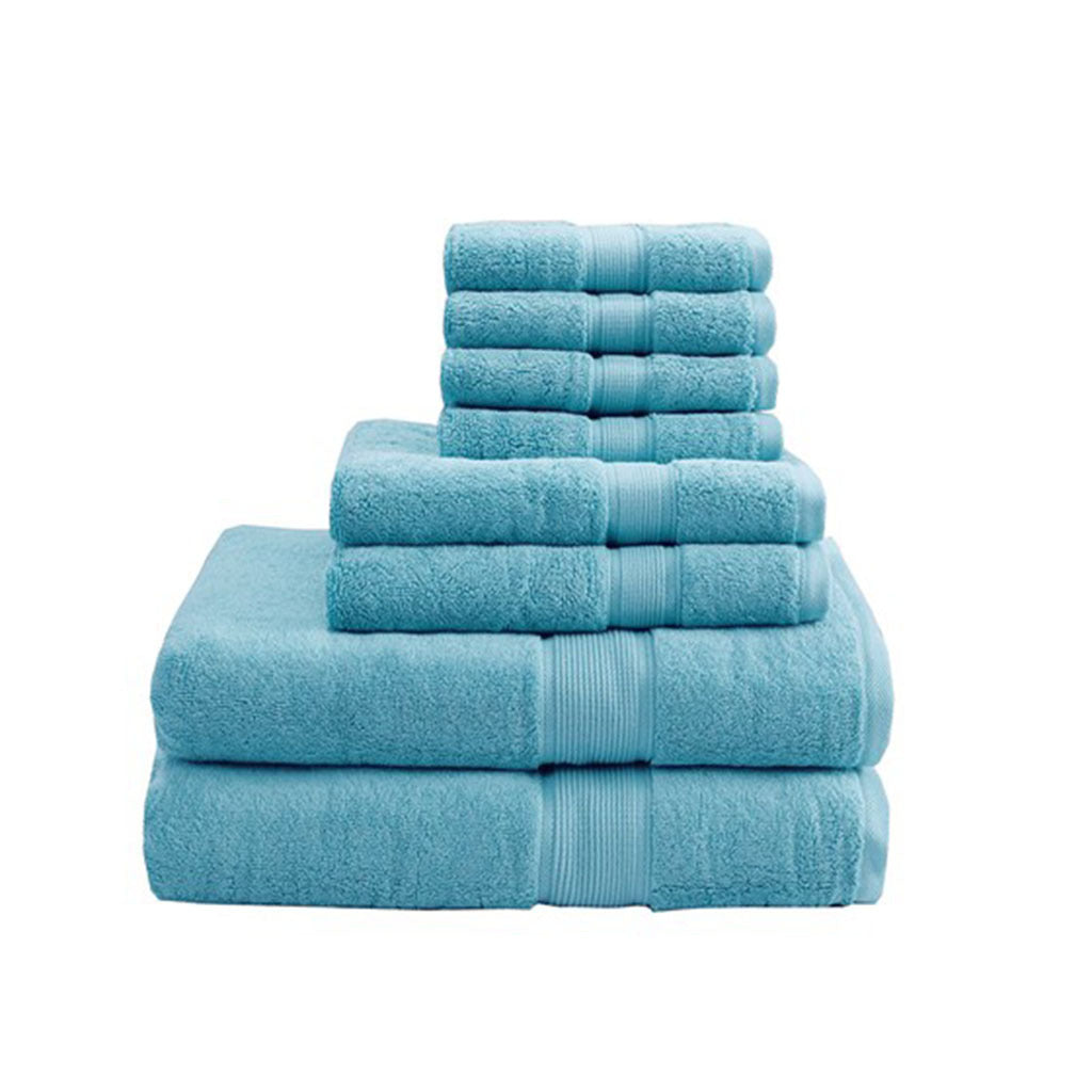 100% Cotton 8 Piece Antimicrobial Towel Set Aqua Cotton