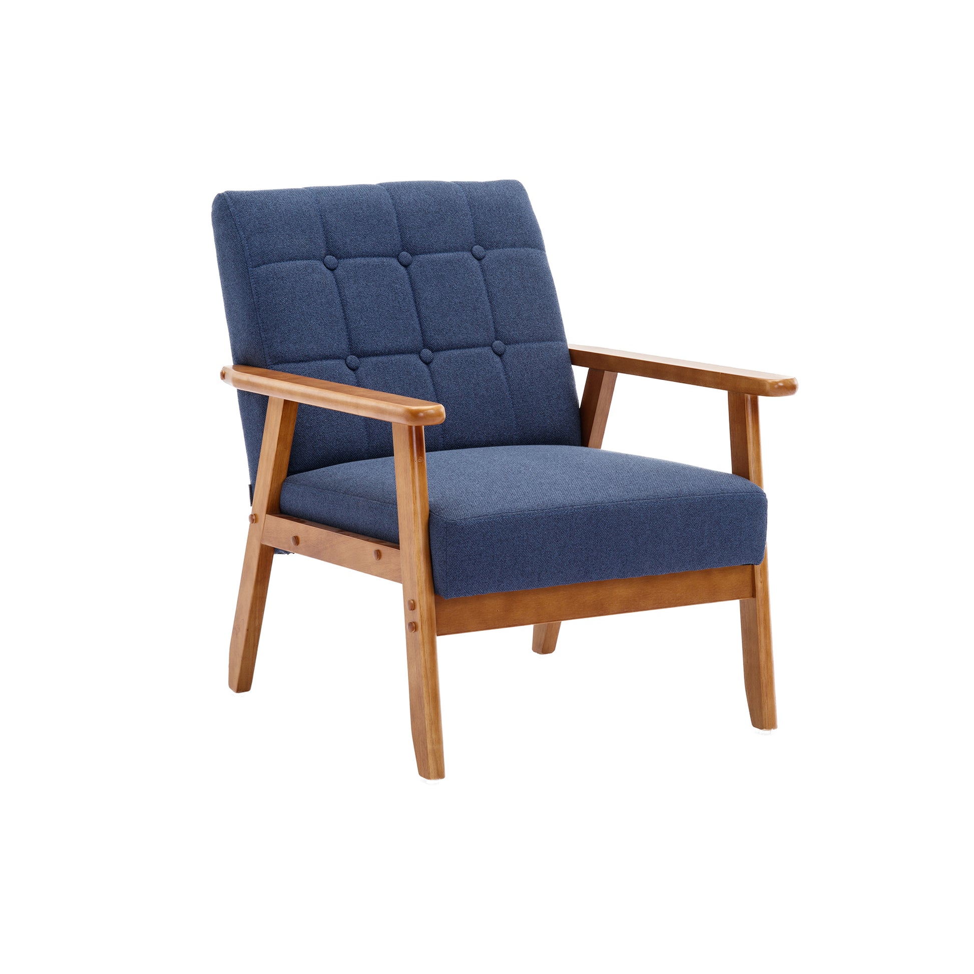 Leisure Chair With Solid Wood Armrest And Feet, Mid Century Modern Accent Chair, For Living Room Bedroom Studio Chair Navy Linen