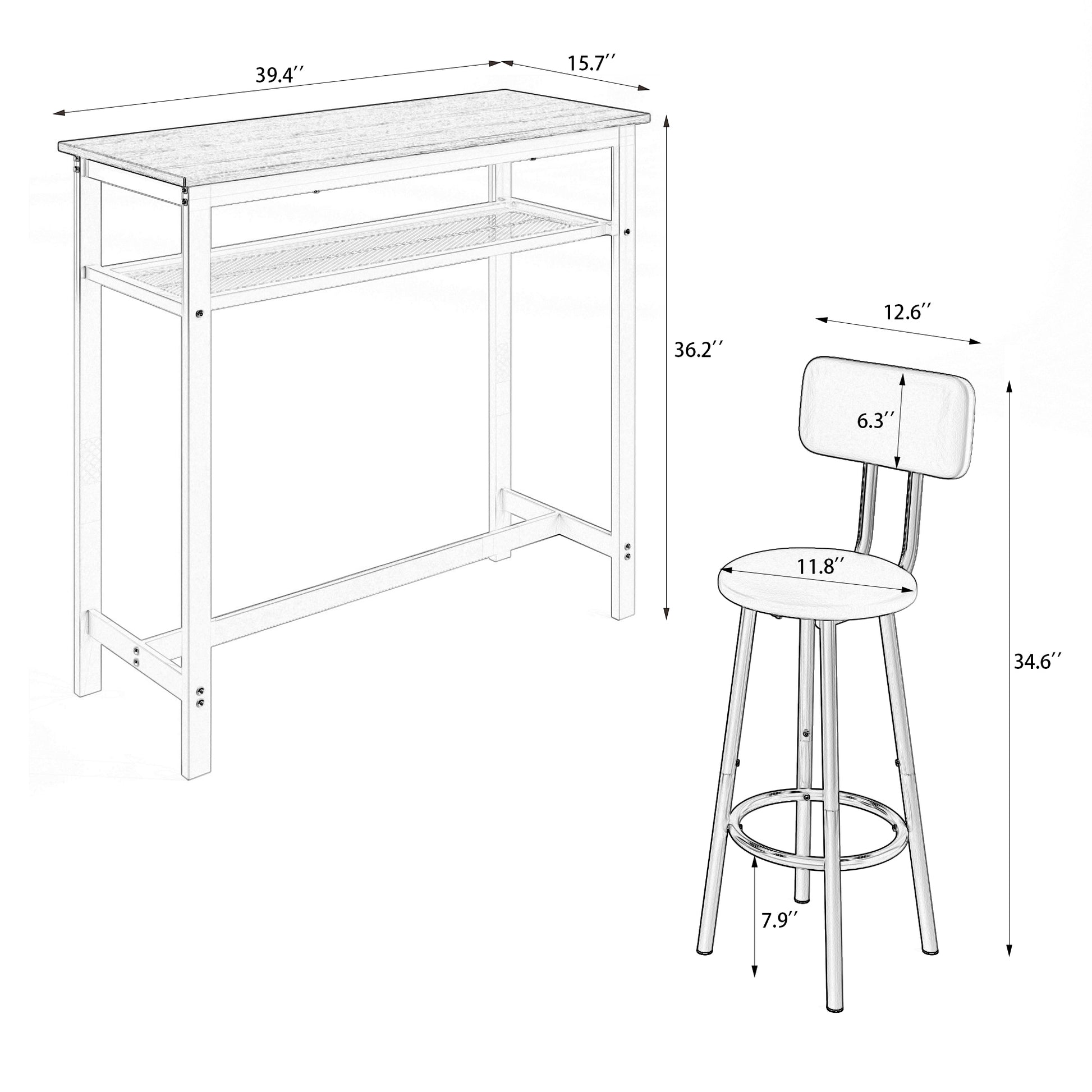 Bar Table, Equipped With 2 Bar Stoolswith Backrest And Partition Rustic Brown Brown Seats 2 Mdf