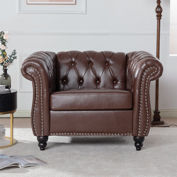1 Seater Sofa For Living Room Dark Brown Pu