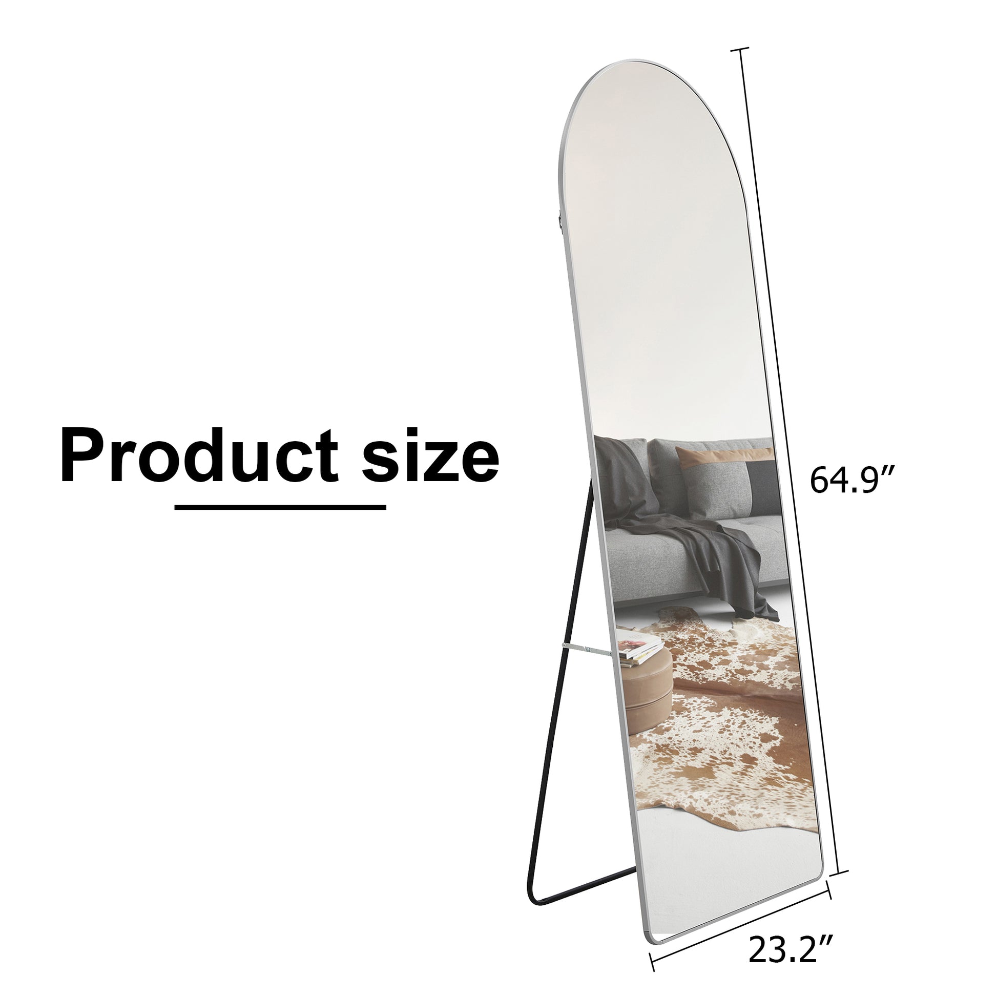 4Rd Generation Silver Aluminum Alloy Metal Frame Arched Wall Mirror, Bathroom Makeup Mirror, Decorative Mirror, Clothing Store, Floor Standing Large Mirror, Wall Mounted. 65 "* 23"W1151125606 Silver Glass