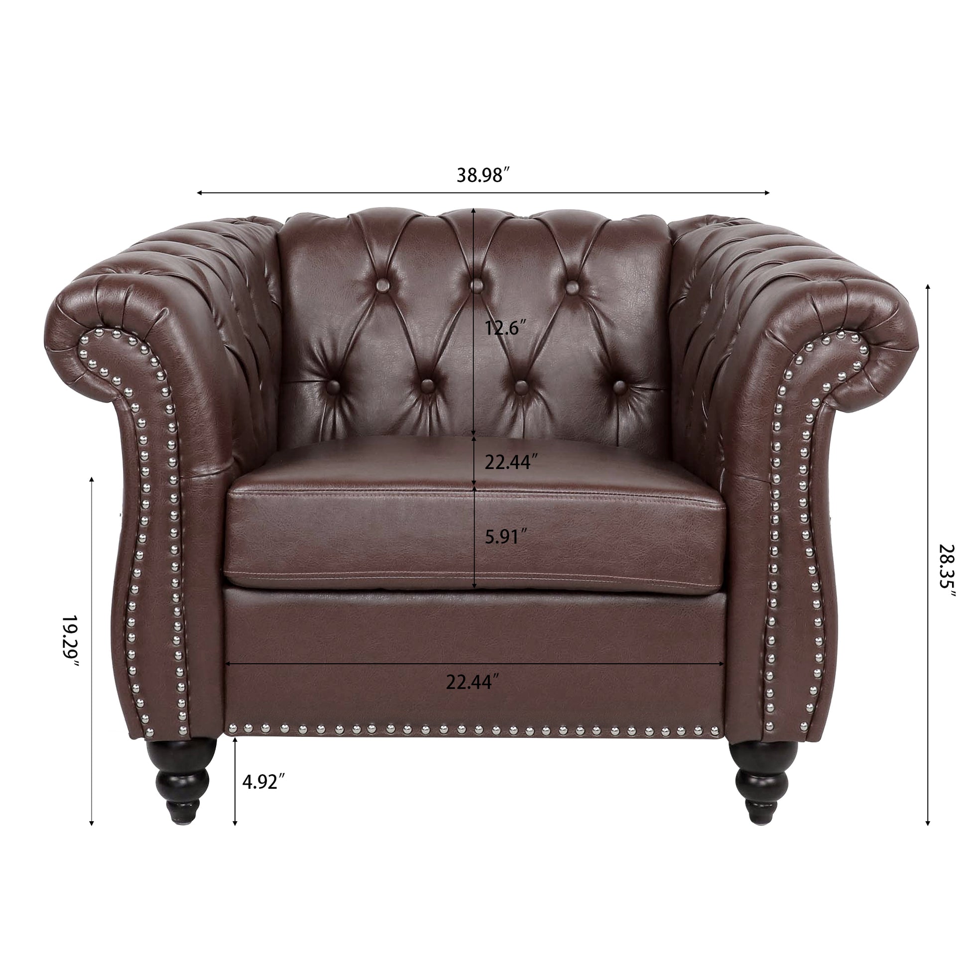 1 Seater Sofa For Living Room Dark Brown Pu