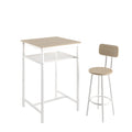 Bar Table, Equipped With 2 Bar Stoolswith Backrest And Partition Beige White Oak Seats 2 Mdf