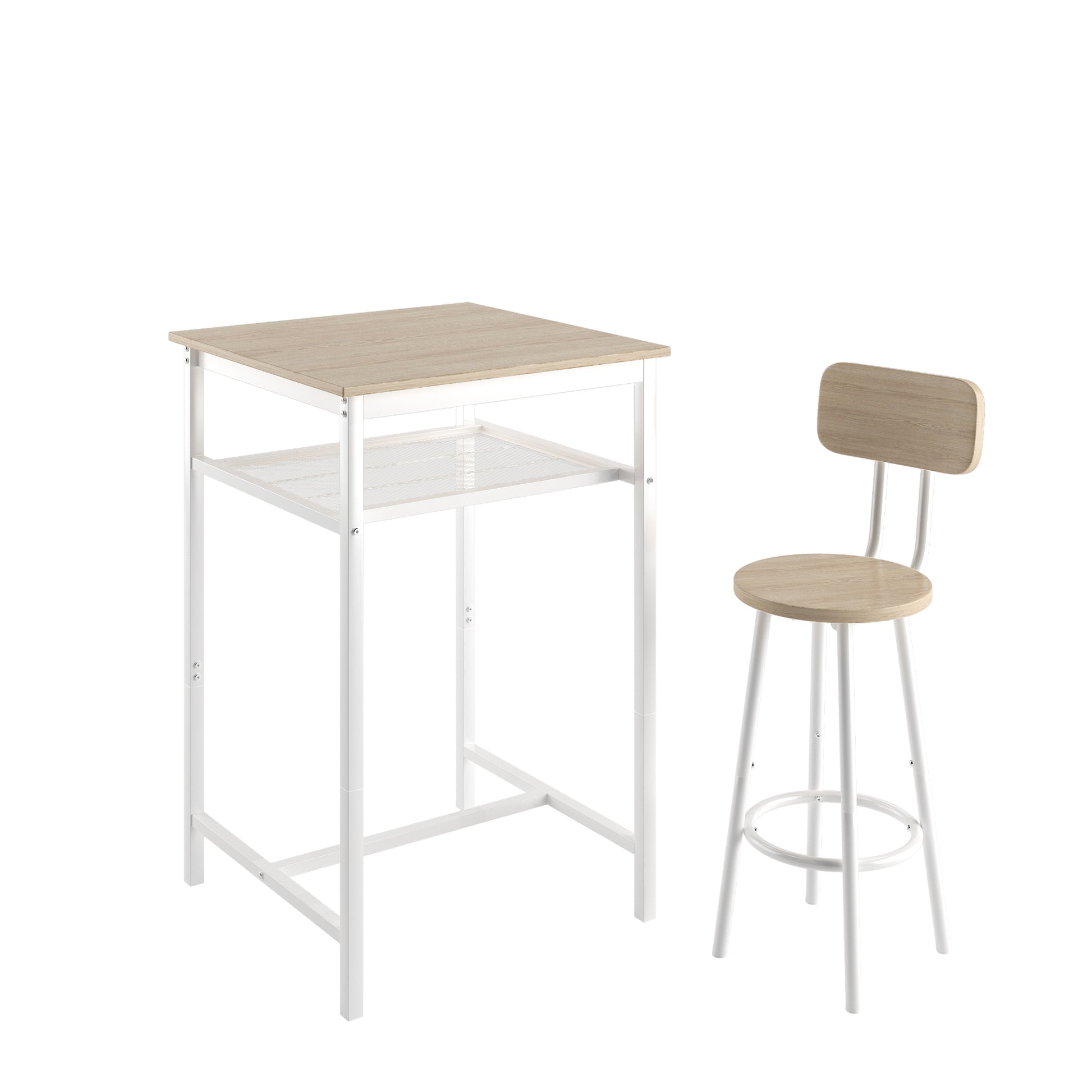 Bar Table, Equipped With 2 Bar Stoolswith Backrest And Partition Beige White Oak Seats 2 Mdf