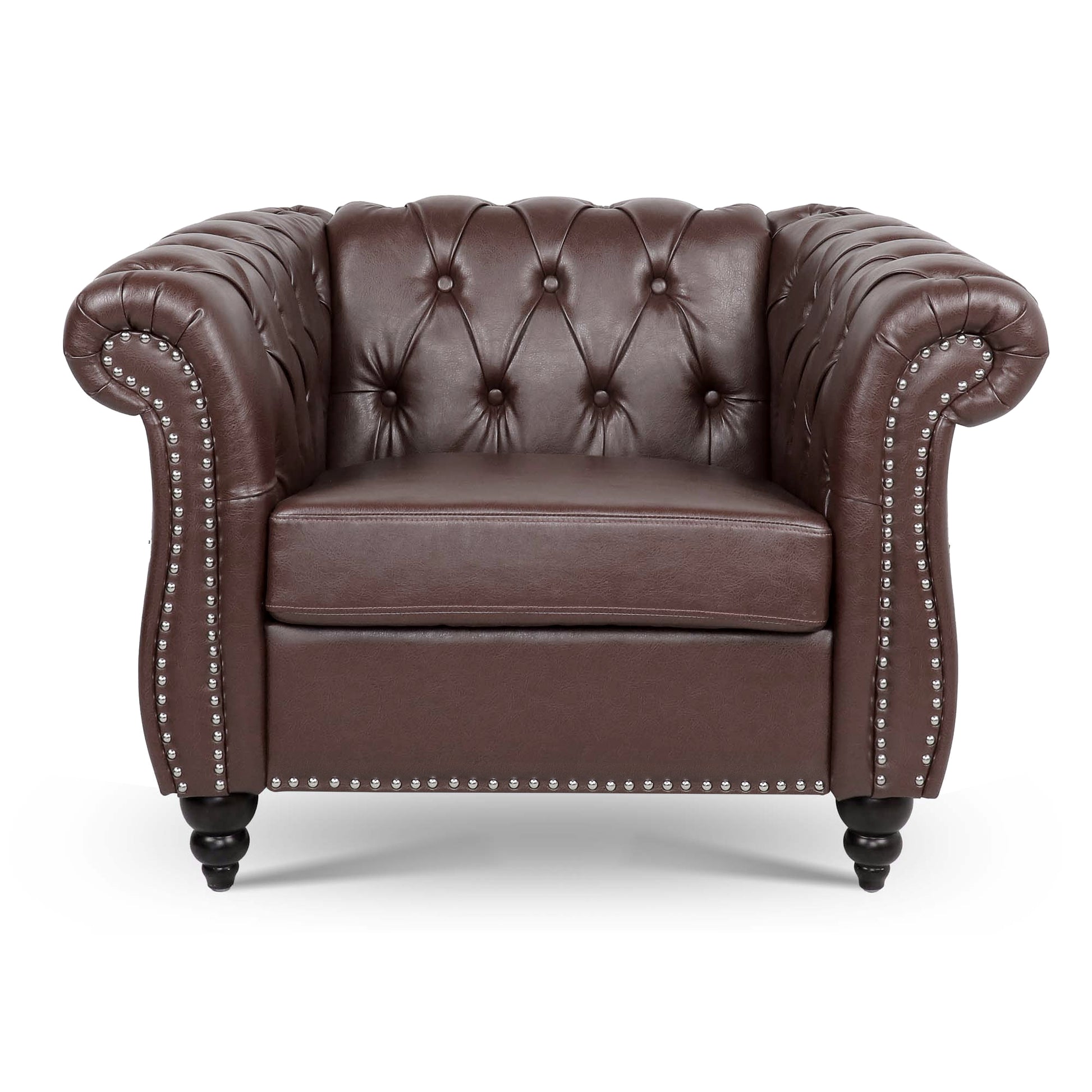 1 Seater Sofa For Living Room Dark Brown Pu