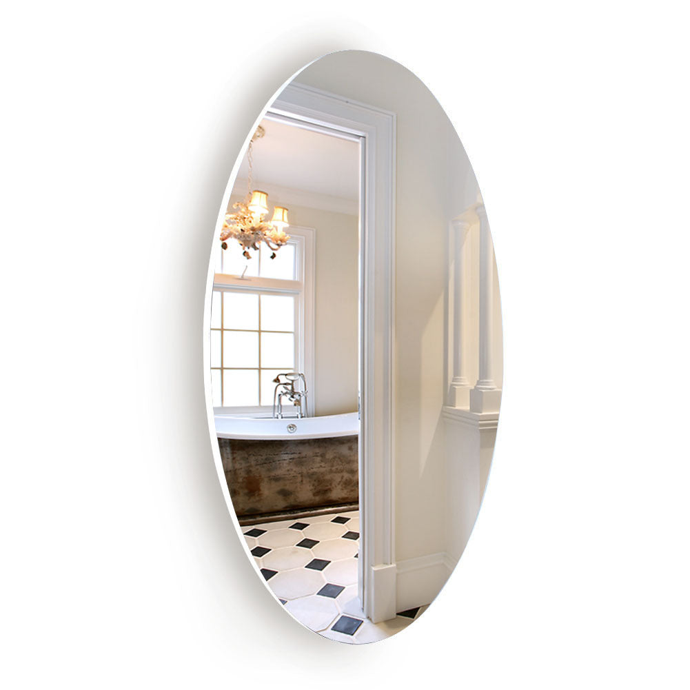 Frameless Beveled Wall Mounted Bathroom Mirror, Hd Makeup Mirror, 25" Round Mirror White Mdf