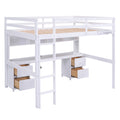 Full Size Loft Bed With Desk, Cabinets, Drawers And Bedside Tray, Charging Station, White White Solid Wood Mdf