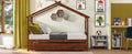 Full Size Wooden House Bed With Twin Size Trundle, Walnut Walnut Solid Wood