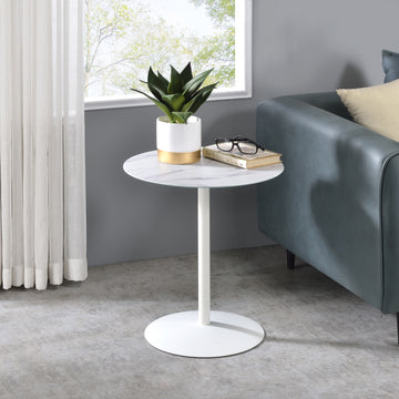 Circa 17.5" End Table With White Marble Textured Top White Glass