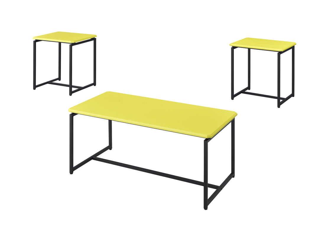 Gt 3 Piece Yellow Carbon Fiber Wrap Coffee Table And End Table Set Yellow Mdf